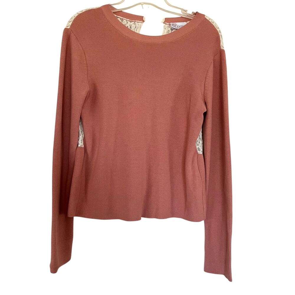 Red Valentino Mauve Rose Lace Tie Back Long Sleeve Top Size Small